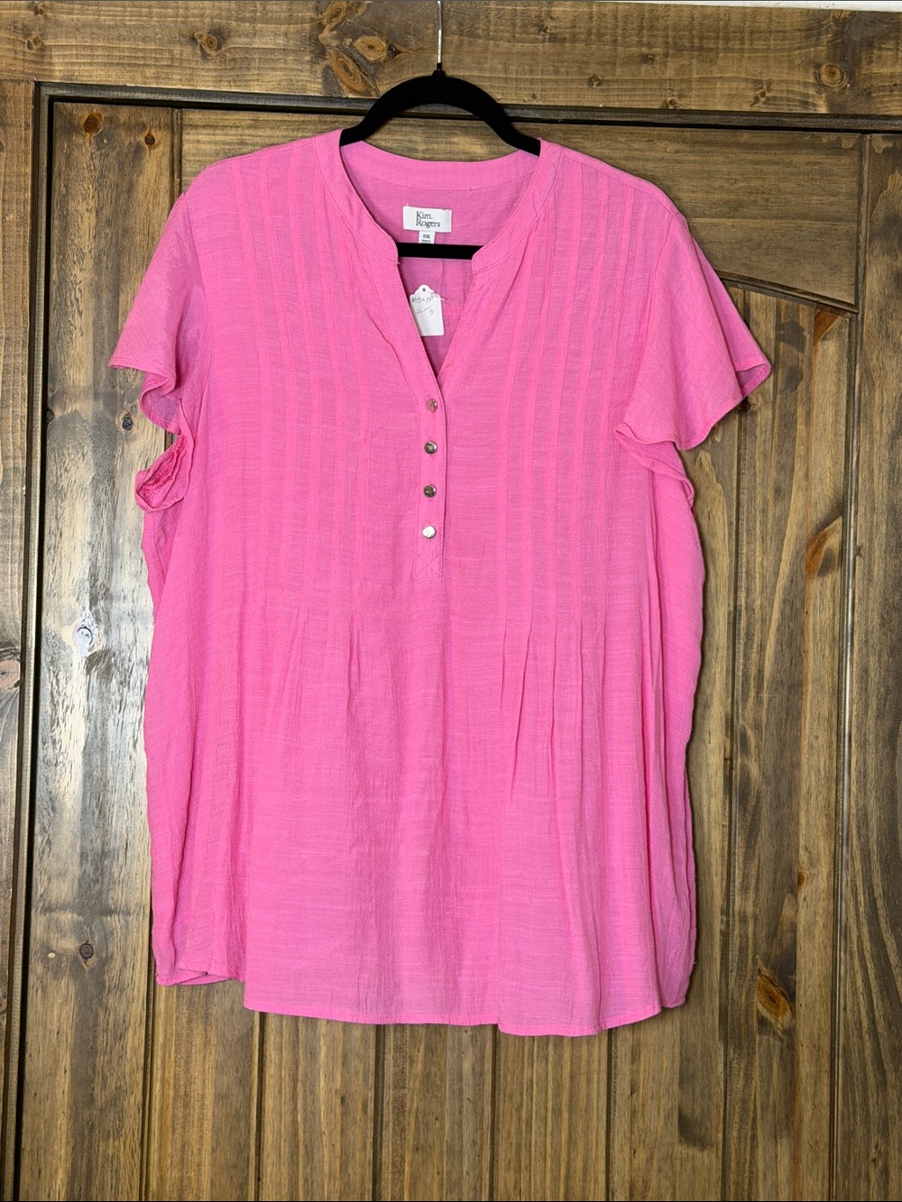 Kim Rogers Hot Pink Short Sleeve Henley Tunic